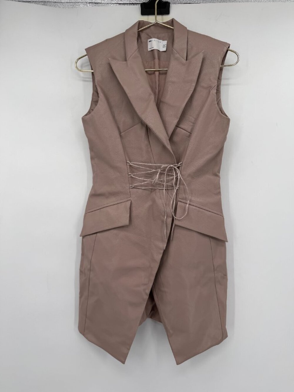 ASOS Design Faux Leather Lace Up Mini Dress Blush Pink Sleeveless Blazer Dress 6